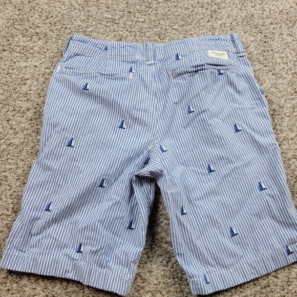 Abercrombie & Fitch Shorts Mens 31 Blue Stripe Sail Boat Chino Preppy Button Fly - Picture 6 of 7
